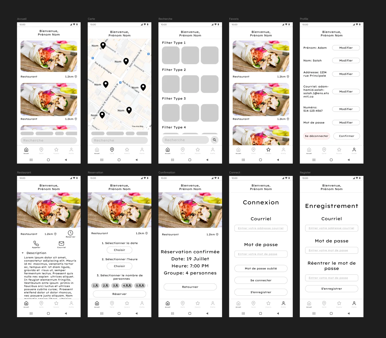 Figma design prototype of the application