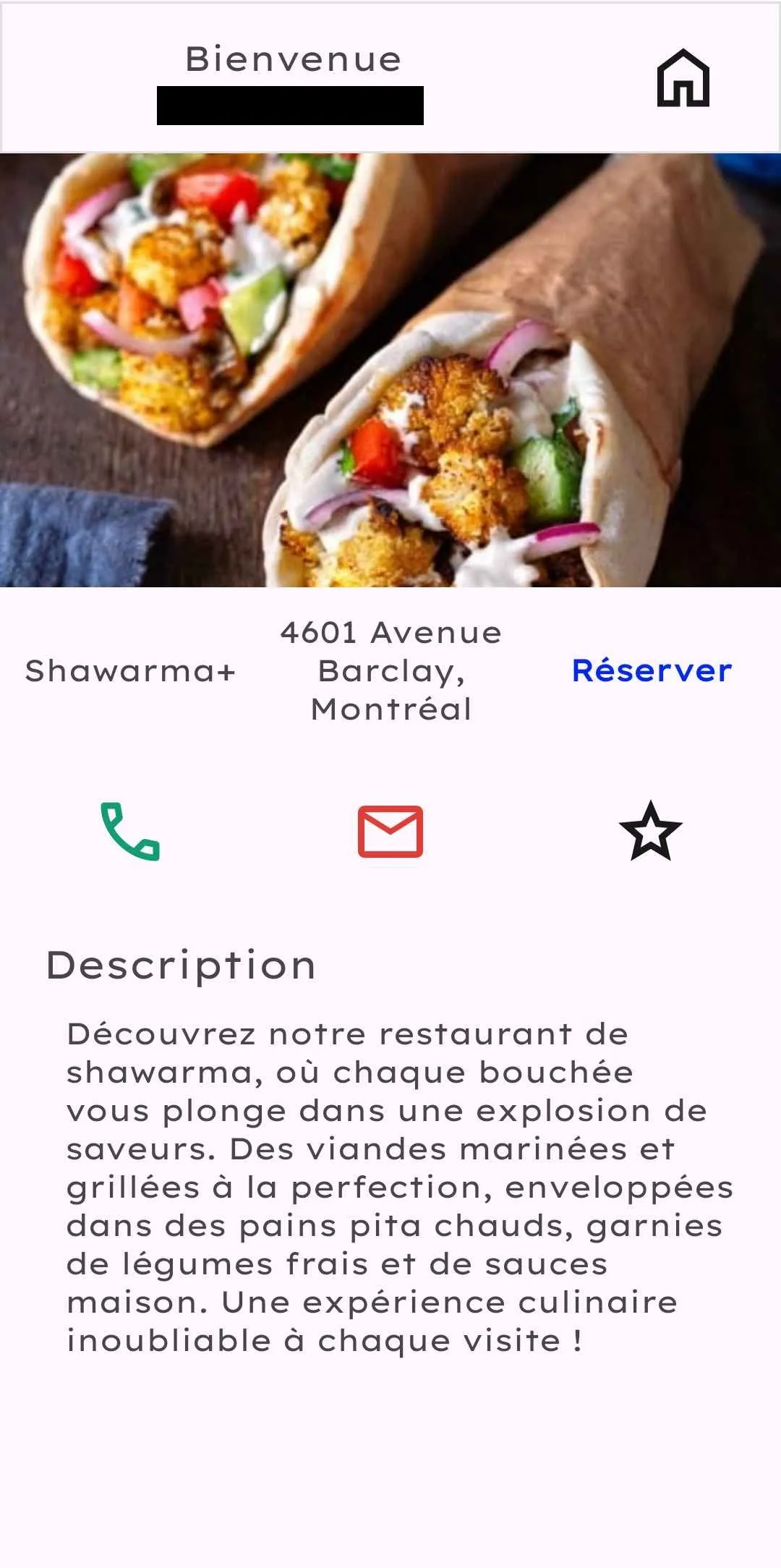 Restaurant description page